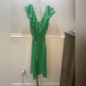 DKNY green dress with ruffle sleeves